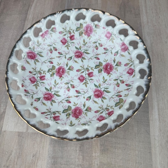 Vintage Lefton Plate Pink Roses Gold Edge NE650R Hand Painted - Picture 1 of 4